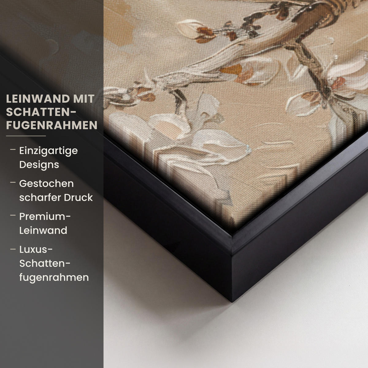 LEINWAND Bilder mit Rahmen - Blumen - Modern - Beige - Weiß - Blüte - 70x100 - Beige, Textil (70/100cm) - MuchoWow