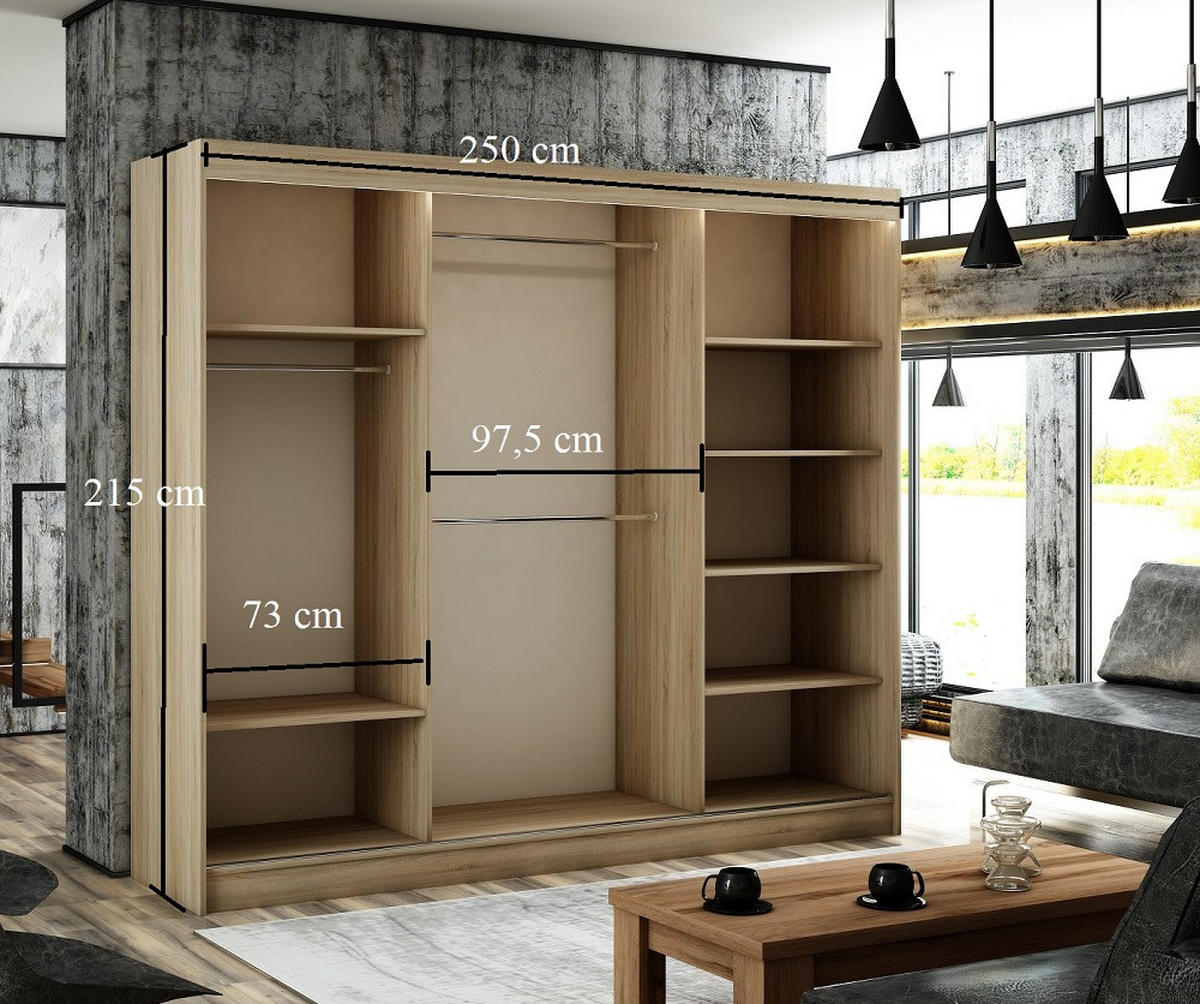 SCHRANK Schwarz BERGO Schiebetür 250 cm - Schwarz, Holzwerkstoff (250/215/61cm) - Sepro Meble