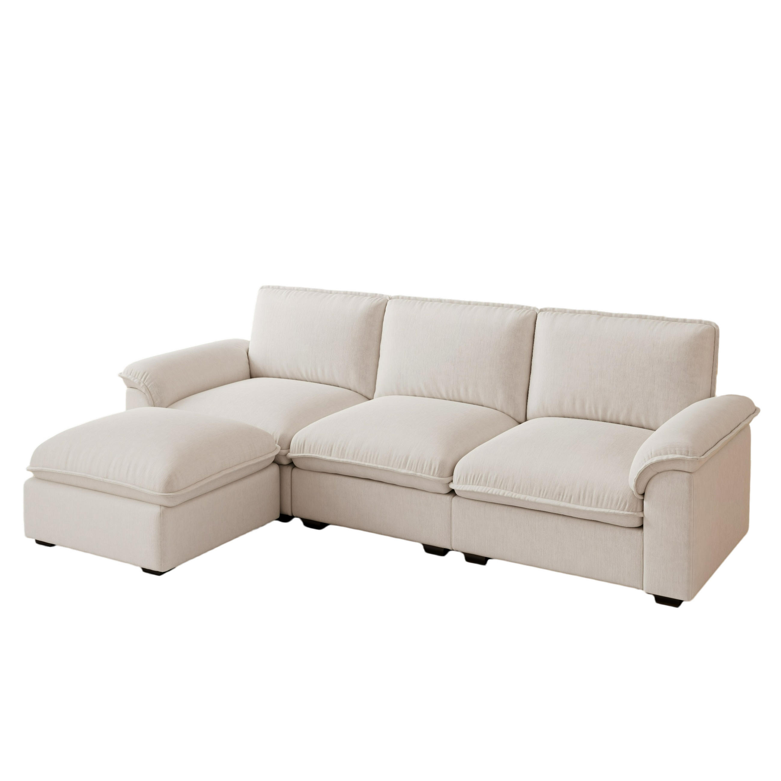 ECKSOFA DE-35030 modular mit Ottomane Beige - Beige, Textil (128/257cm) - ComfortXL