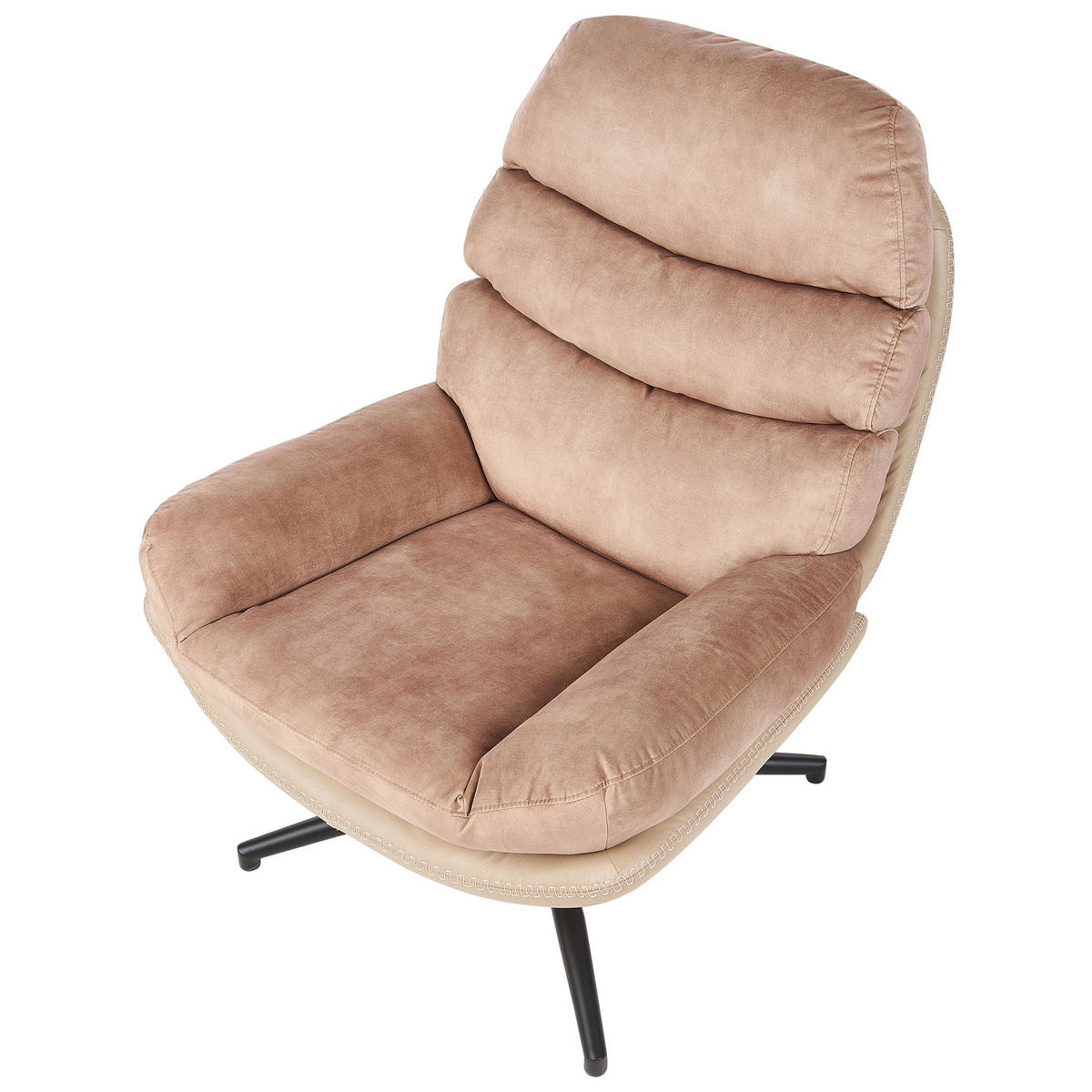 STUHL Samtstoff mit Fußhocker Sandbeige Eide - Beige/Schwarz, Textil (78/100/87cm) - Beliani