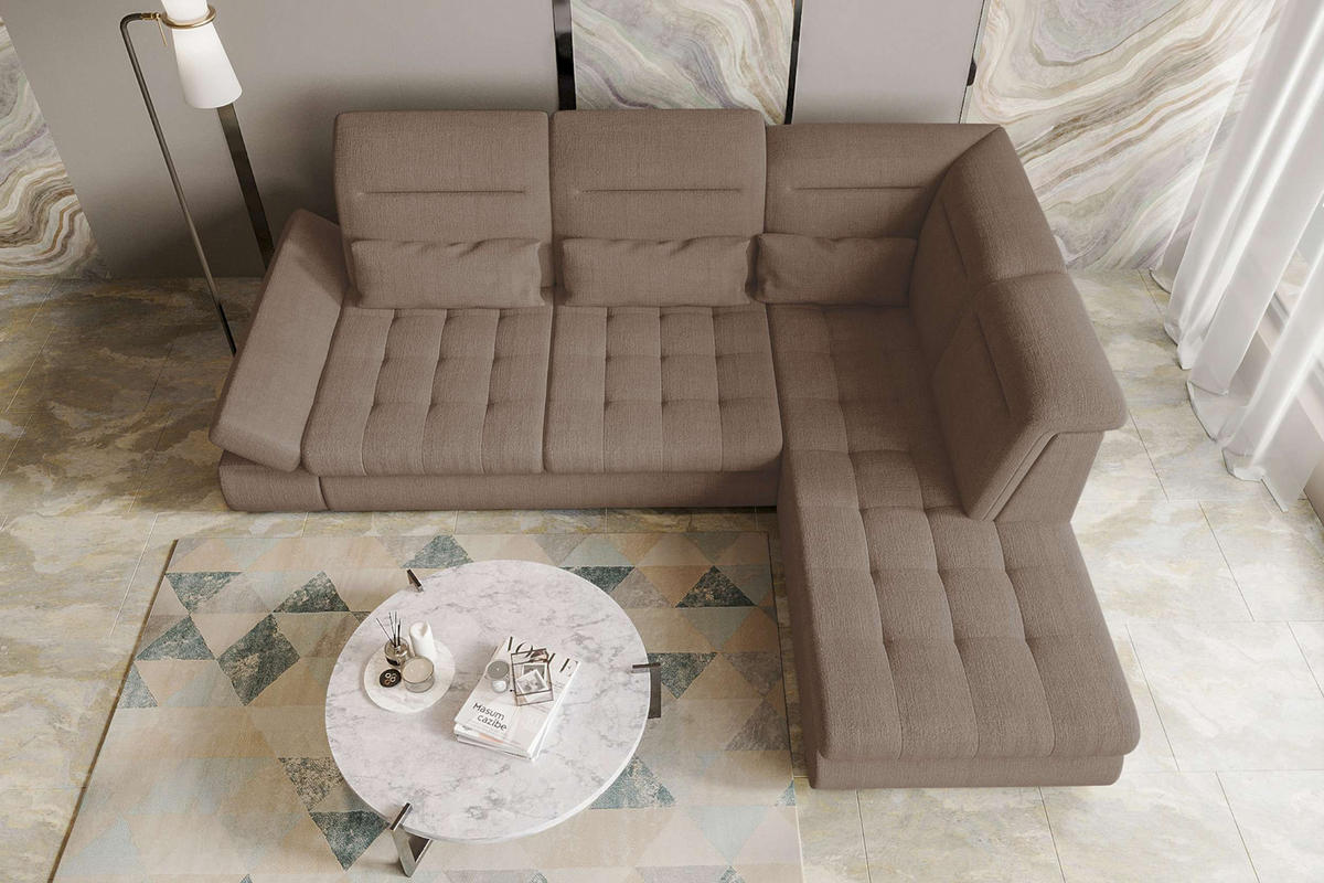 ECKSOFA Toscana Velours inkl. Schlaffunktion - Sandfarben, Textil (279/227cm) - 99rooms