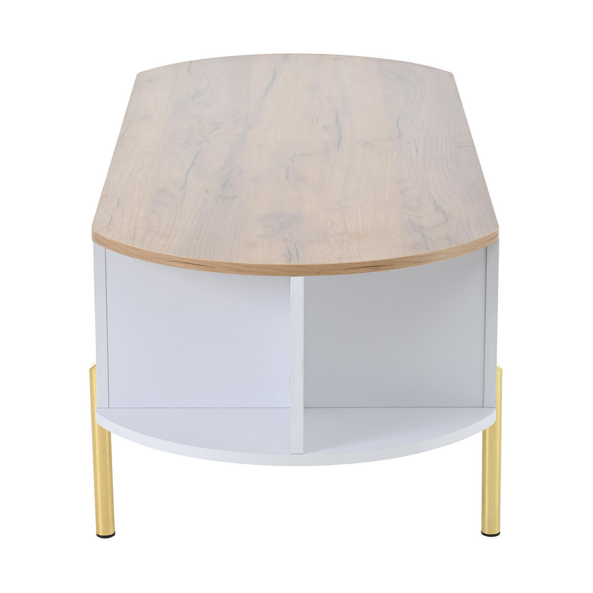 COUCHTISCH 120/50/43 cm mit höhenverstellbarer Platte in Weiß und Holzfarbe mit verstecktem Stauraum - Weiß, Holzwerkstoff (120/50/43cm) - OKWISH