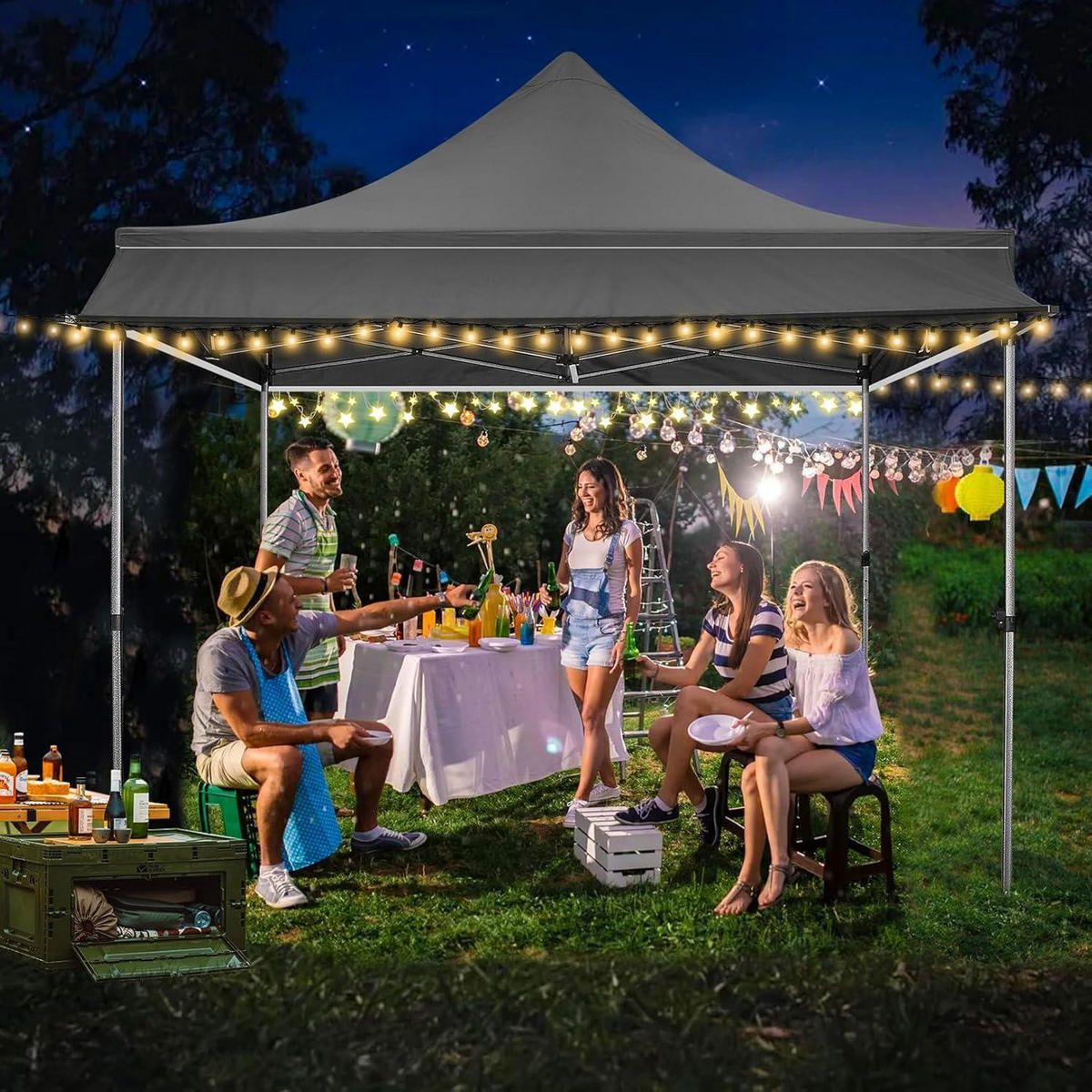 FALTPAVILLON 3 x 3 m Schwarz mit Markise und Seitenwänden - Schwarz, Metall (300/330/300cm)