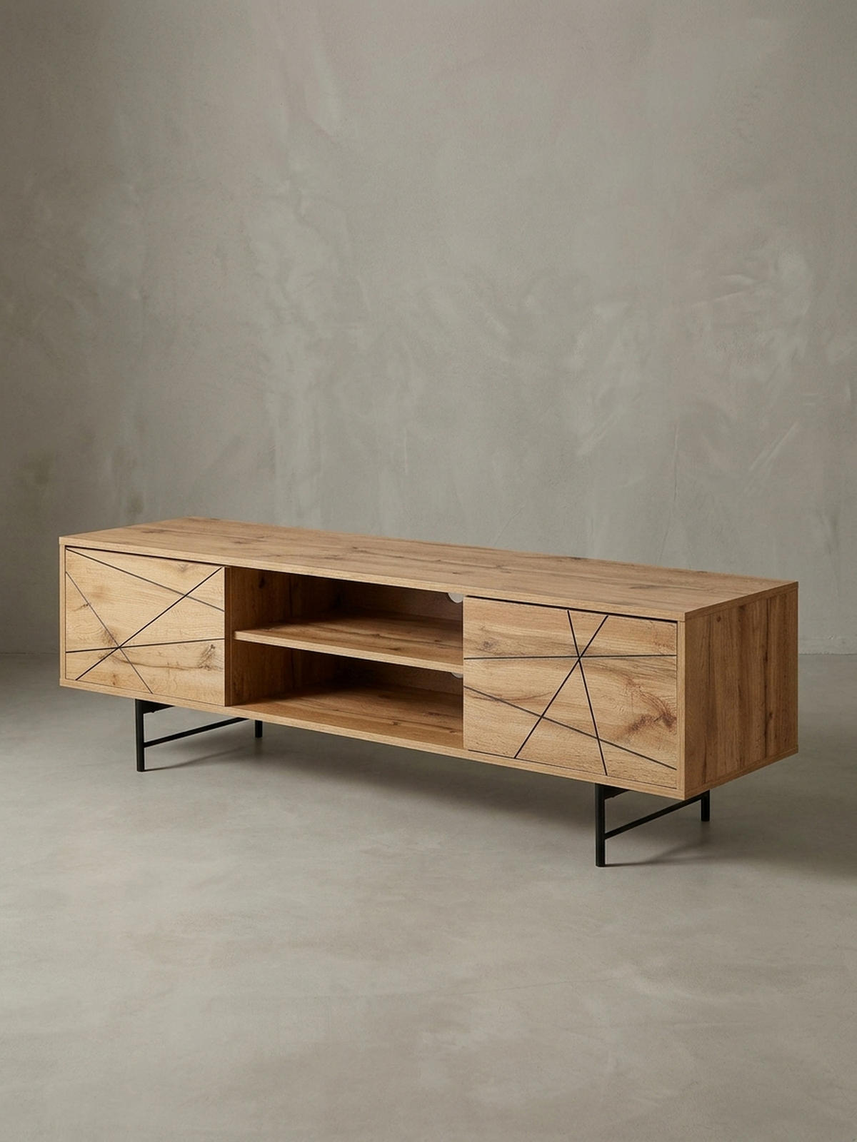 LOWBOARD Eiche-Dekor Modern Stil 160 cm Breit mit Linienmuster - Schwarz/Braun, Holz/Metall (160/45/40cm) - KADIMA DESIGN