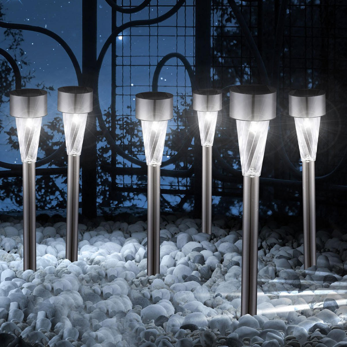 LED SOLAR AUSSENLEUCHTE Silber 6er Set - Silberfarben, Metall (4.7/4.7/35cm) - Globo Lighting