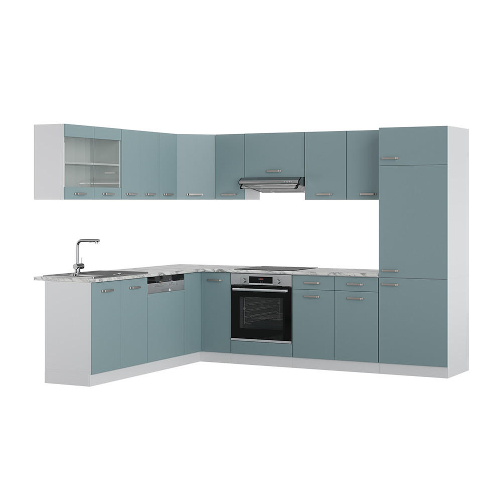 ECKKÜCHE R-Line Blau-Grau 227 x 287 cm, AP Marmor - Blaugrau/Weiß, Holzwerkstoff (287/81.6/60cm) - Vicco