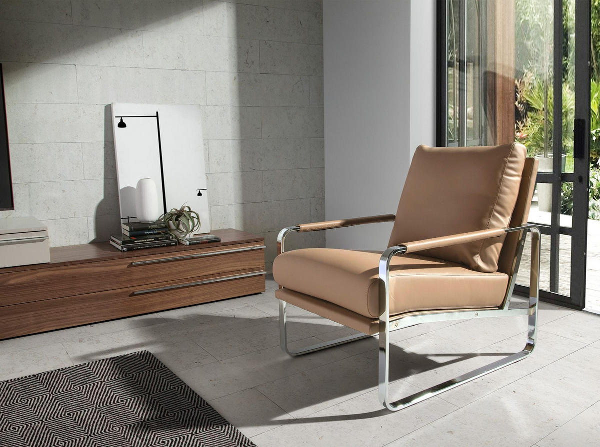 SESSEL Öko-Ledersessel Nerz 67/100/89 cm - Edelstahlfarben/Grau, Textil (67/89/100cm) - ANGEL CERDA