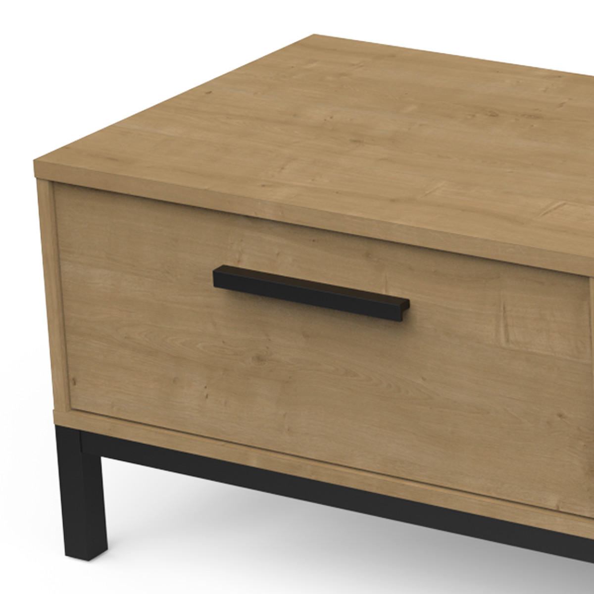 TV-MÖBEL 1 Schublade und 1 offenes Fach Dekor Eiche und Schwarz matt B183 cm - CRAFT - Eschefarben, Holzwerkstoff (41.3/44.9/46.7cm) - Calicosy