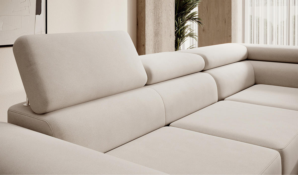 ECKSOFA Stevil Hellbeige Velours - Ecru/Silberfarben, Textil/Metall (275/203cm) - Selsey