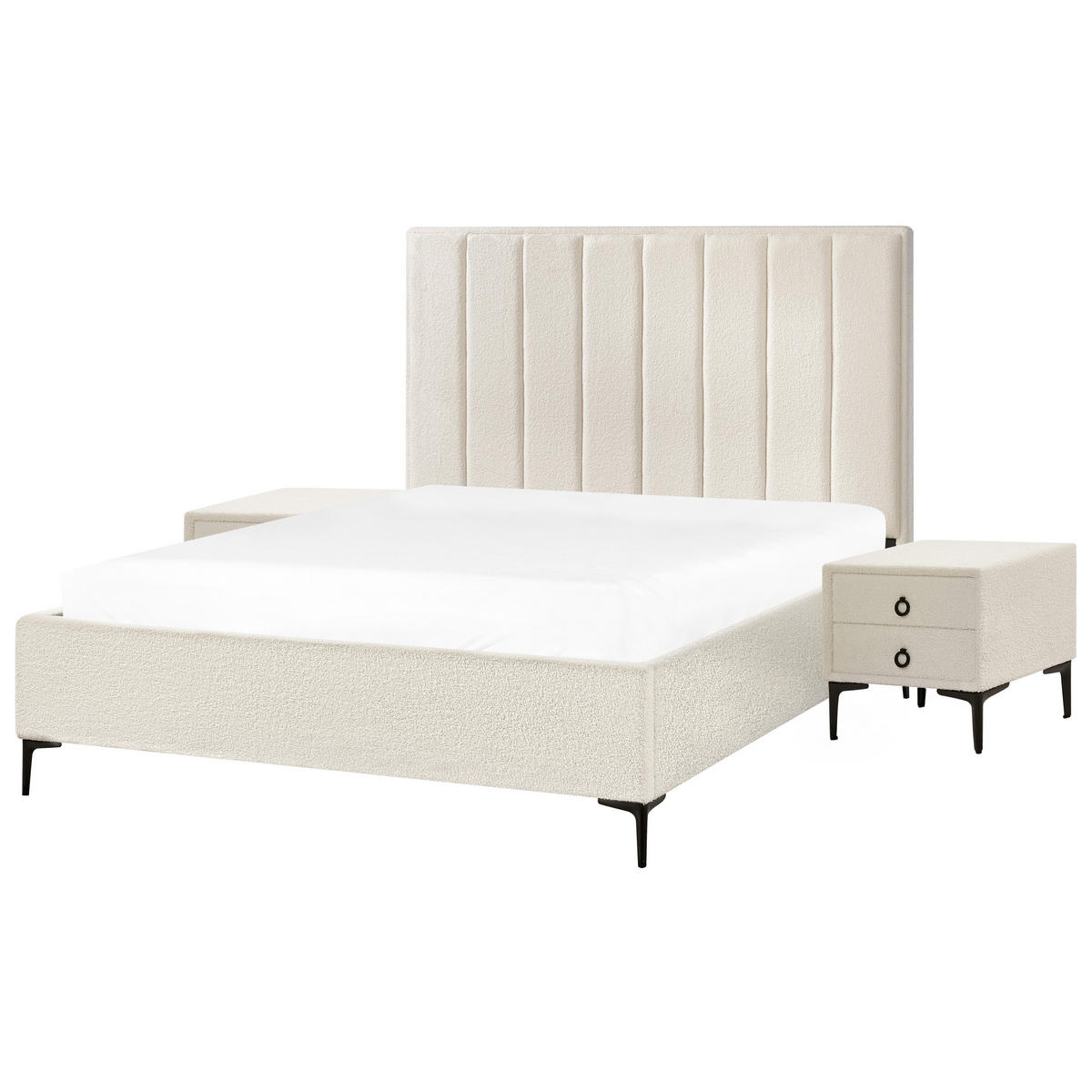 SPALNI KOMPLET bouclé kremasto bela 160/200 cm Sezanne - krem, tekstil (160/200cm) - Beliani