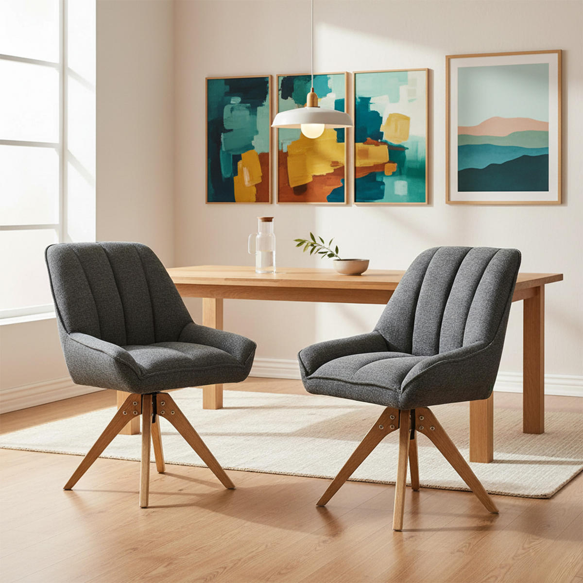 DREHSTUHL Mika-Lio - Honigeiche/Grau, Eichenholz/Holz (60/88/68cm) - DUBI Möbel
