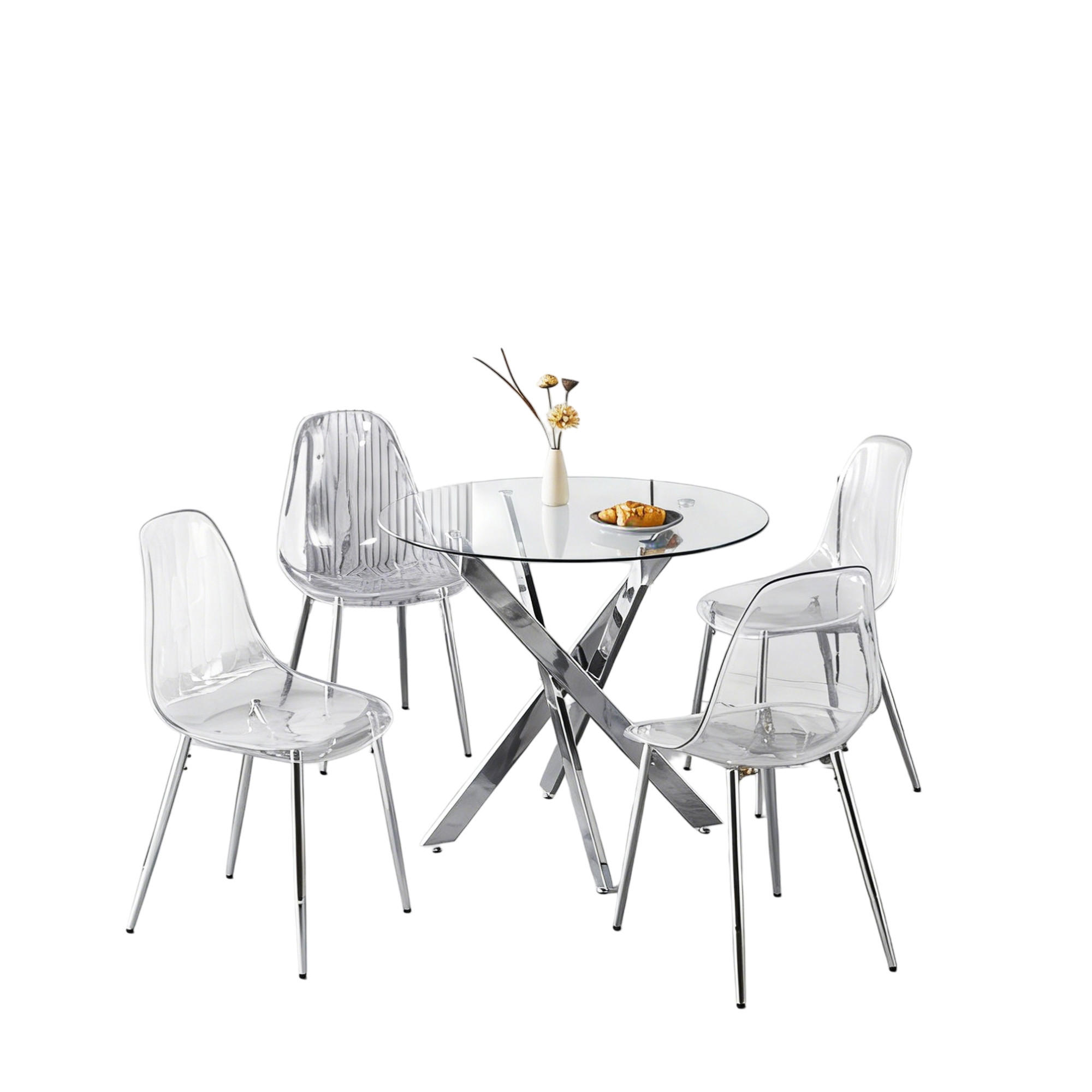 ESSGRUPPE DE-39337 5-teilig, mit 4 Samtstühlen Silber - Silberfarben, Metall (80/75/80cm) - ComfortXL