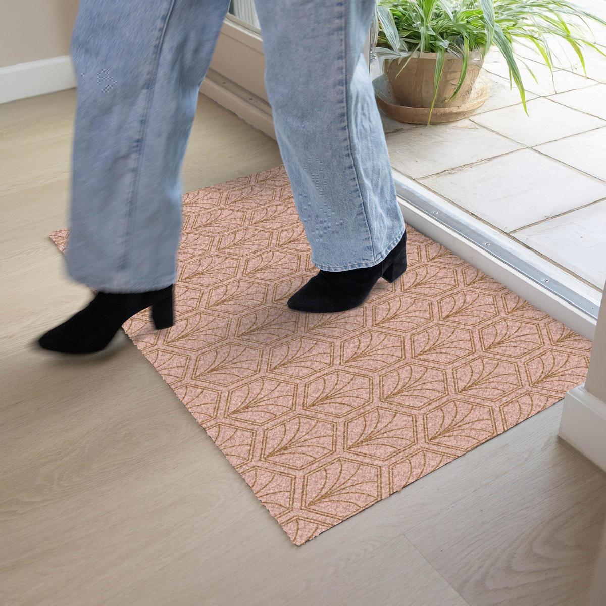 FUSSMATTE Lachsrosa - Muster - Geometrisch 90x60 cm - Altrosa, Kunststoff (90/0.4cm) - MuchoWow