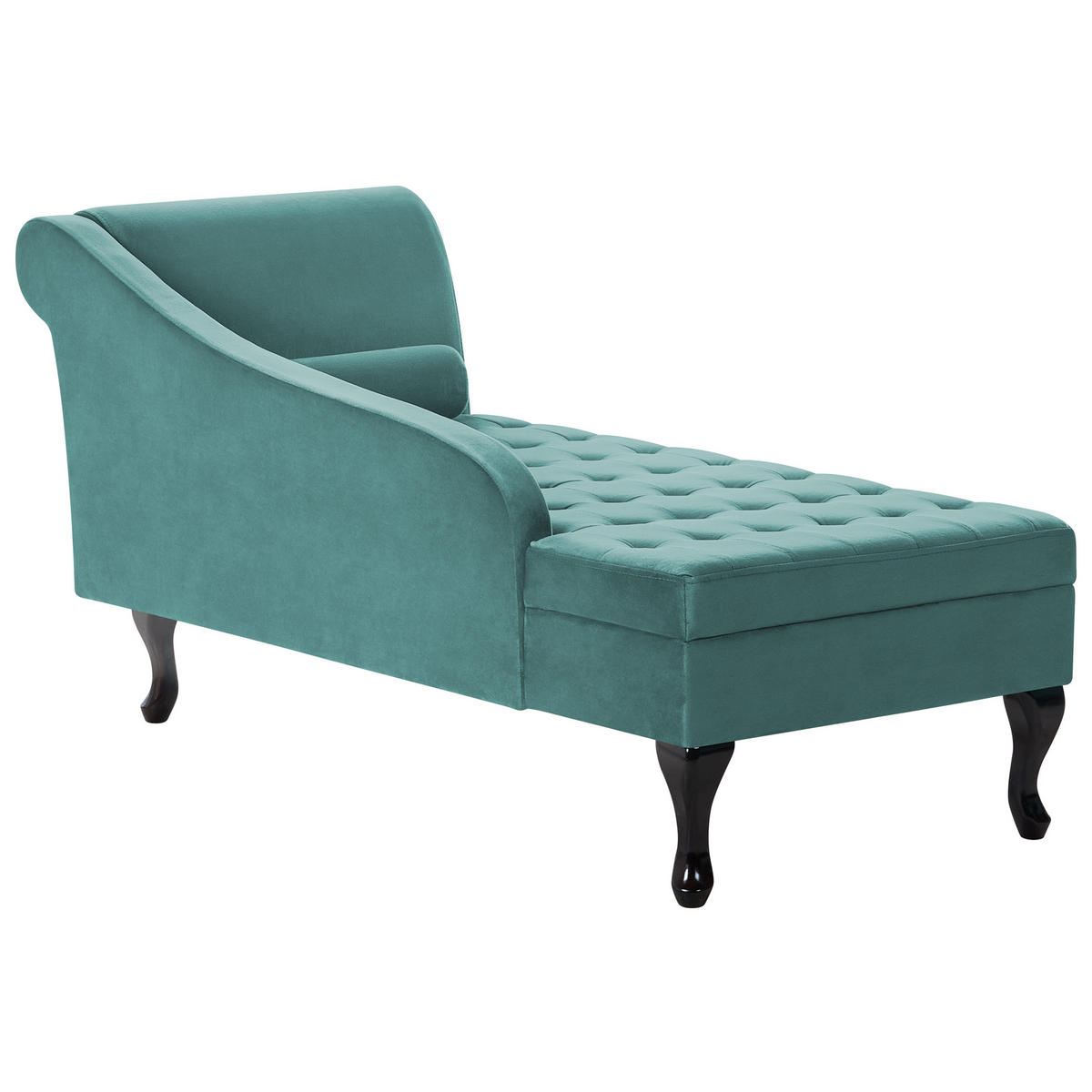 CHAISELONGUE Samtstoff blaugrün mit Bettkasten rechtsseitig Pessac - Blau/Schwarz, Textil (145/71/62cm) - Beliani
