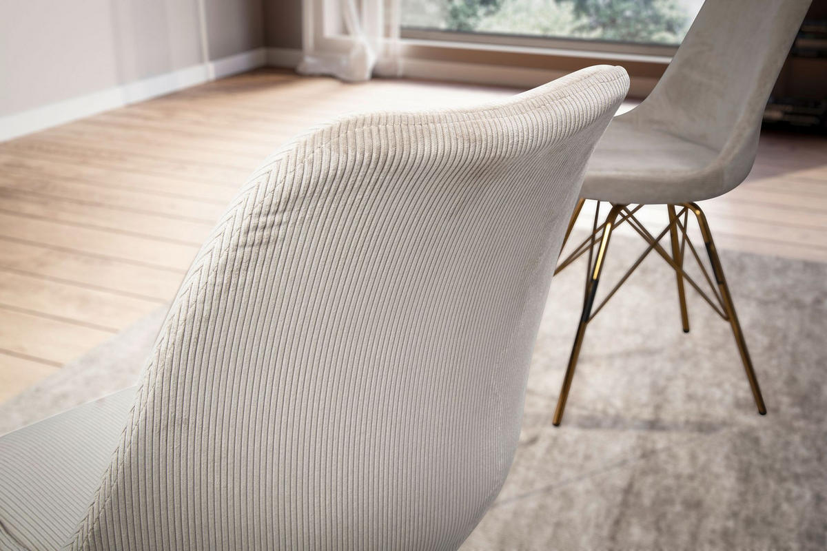 ESSZIMMERSTUHL 2er Set Cordstoff mit Metallgestell Schalenform Skandinavisch gepolstert, Beige 48x58x85 cm - Beige/Goldfarben, Textil/Metall (48/85/58cm) - KADIMA DESIGN