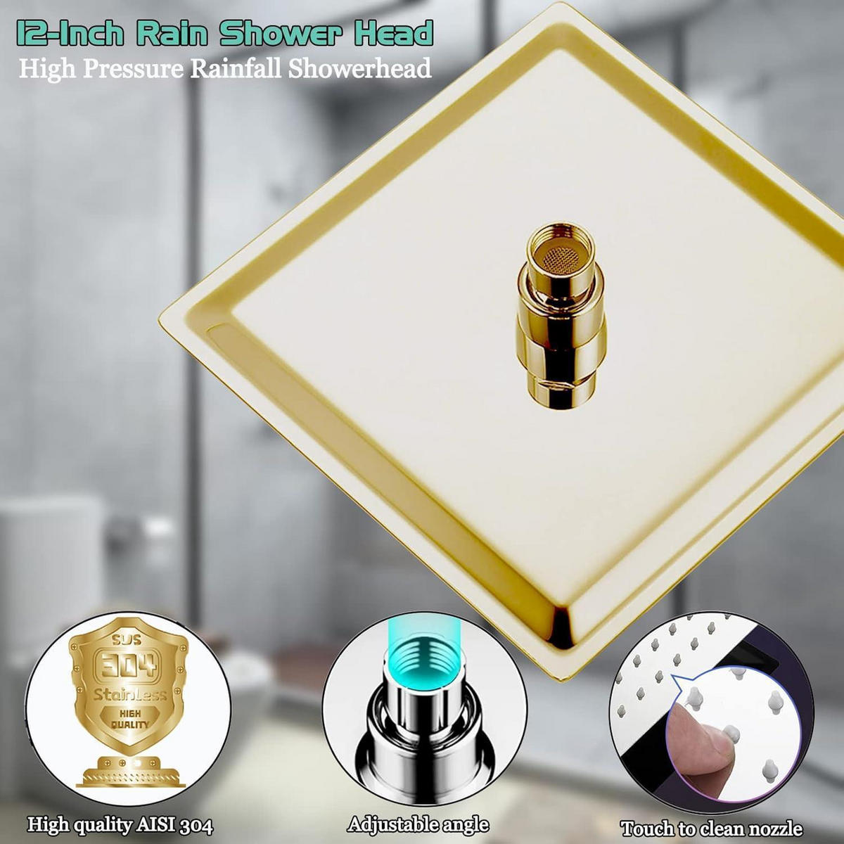DUSCHKOPF Regendusche 30 cm Quadratisch Gold Edelstahl - Goldfarben, Metall (30.5/12.7/30.5cm)