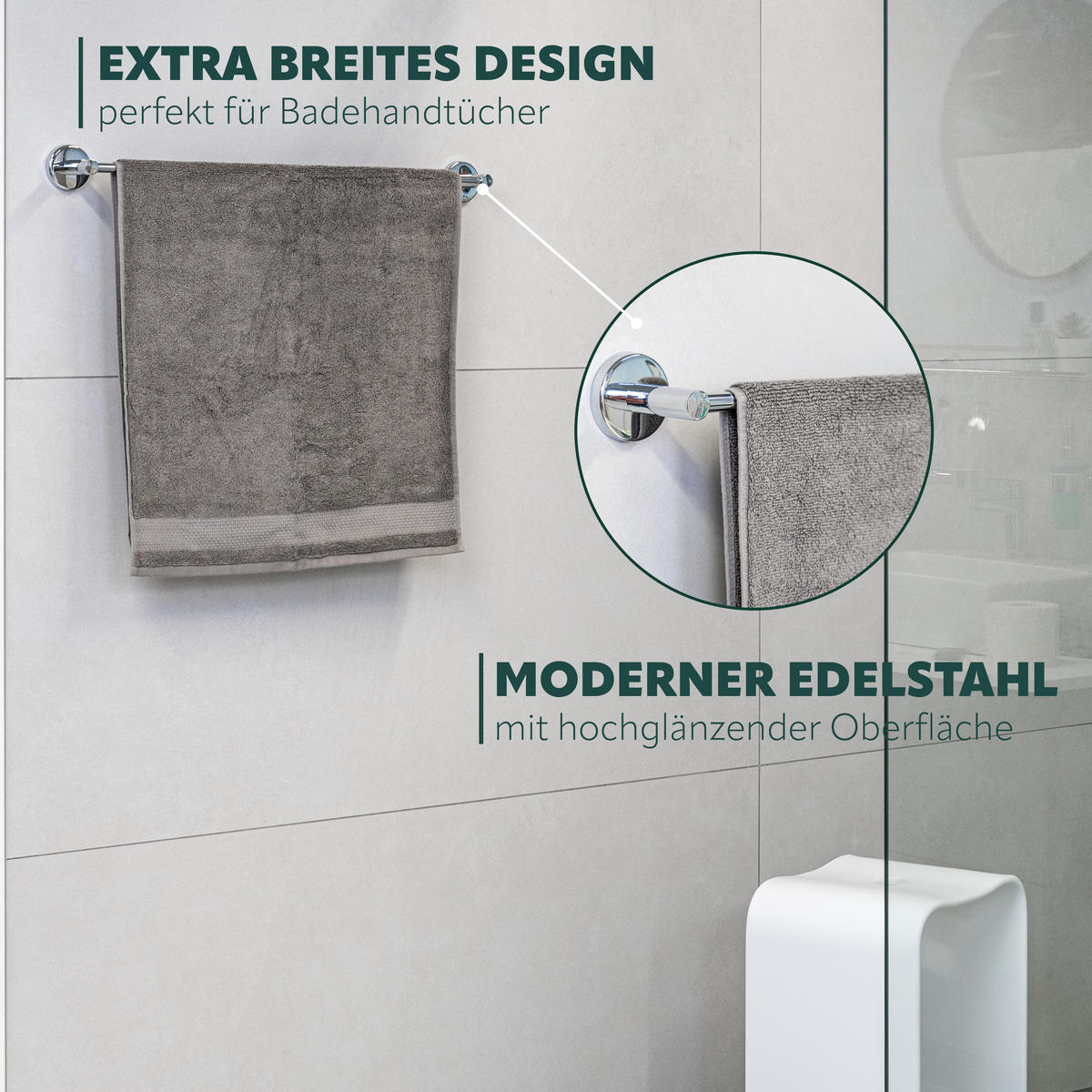 BADETUCHSTANGE LUCENTE 60 cm, Edelstahl - Chromfarben, Metall (65/6/7cm) - bremermann