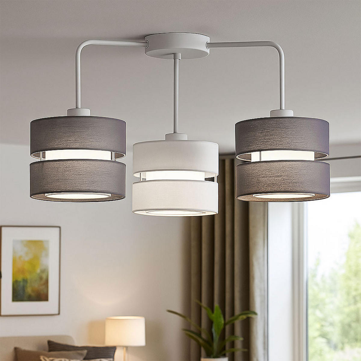 LED DECKENLEUCHTE Metall Textil Weiß - Weiß, Metall (56/56/35cm) - Wofi