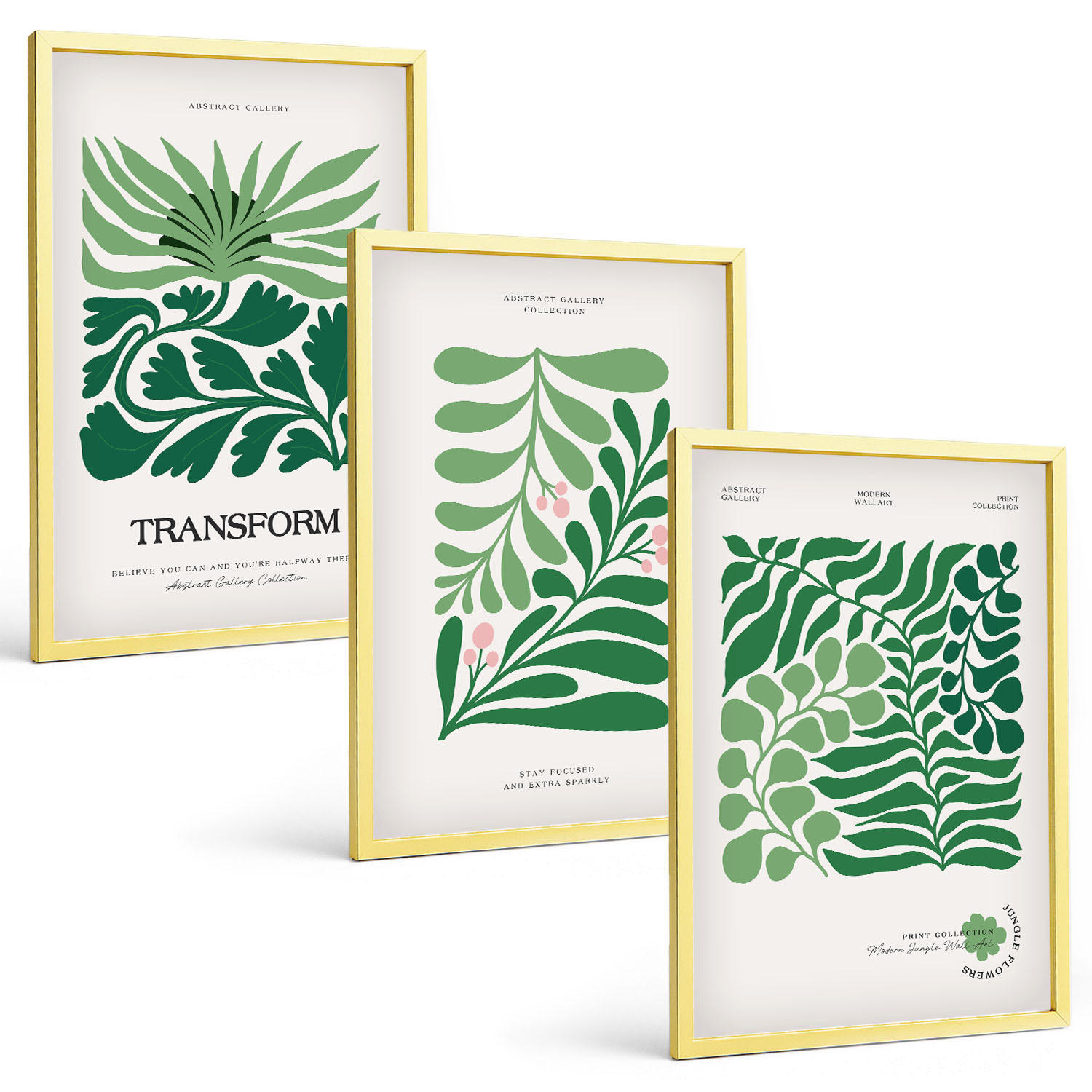 BILDER SET 3er Set - 40x60 cm Goldrahmen - Formen grüner Blätter - Goldfarben, Kunststoff (40/60cm) - TULUP