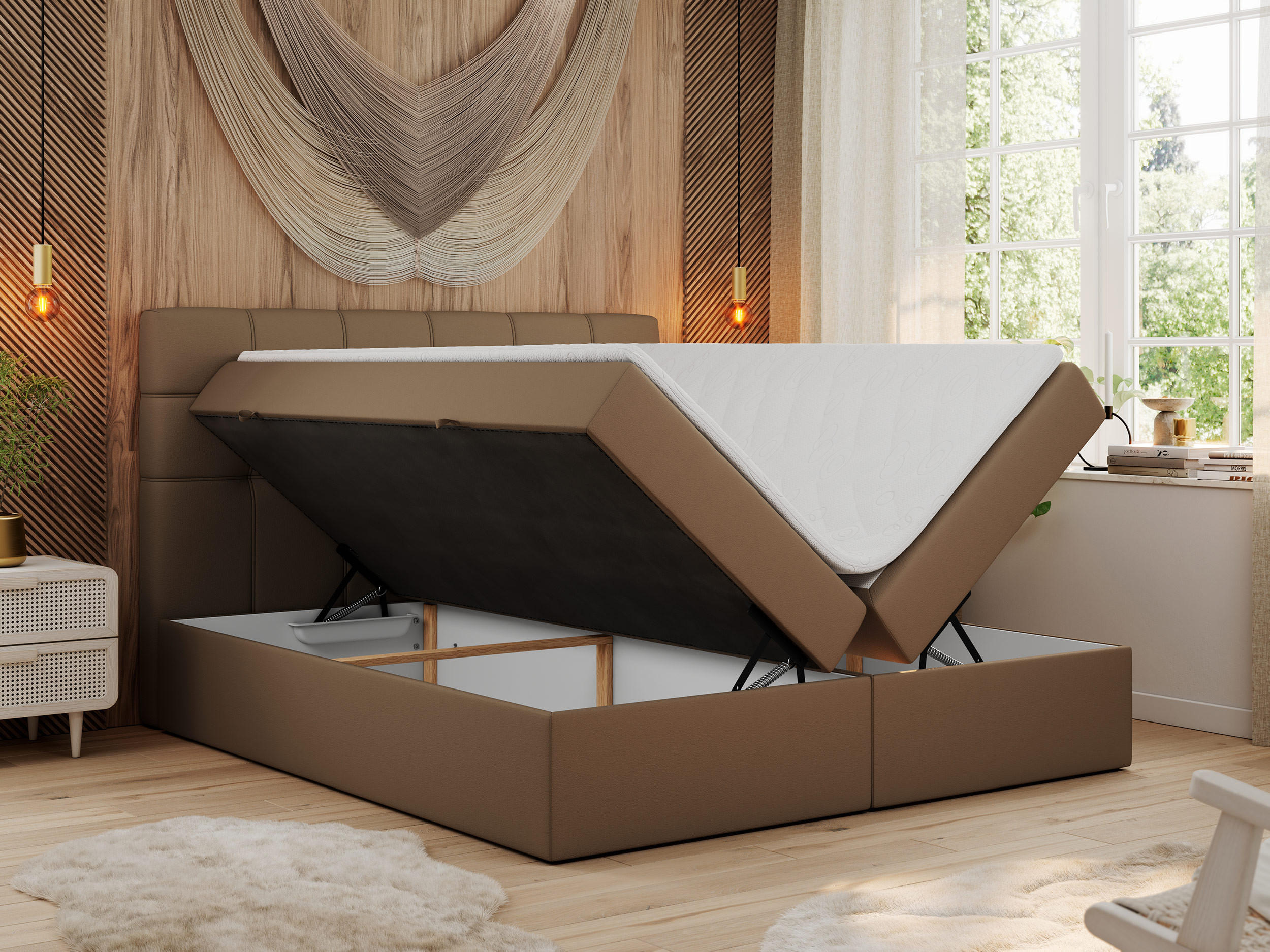 Thumbnail - MKS Boxbett, Braun, Textil, 2-Sitzer, H3, Rechteckig, 160x200 cm, Schlafzimmer, Betten, Boxspringbetten