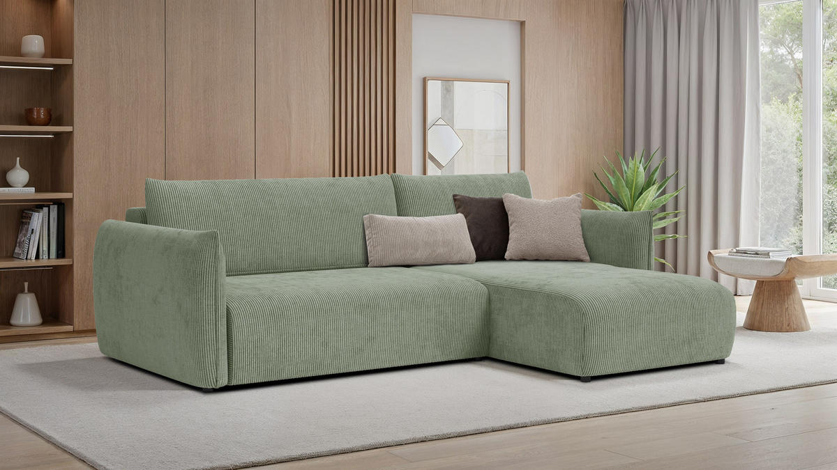 ECKSOFA TAUER 3-Sitzer links, mint - Schwarz/Grün, Holz/Textil (248/173cm) - Courtois Laville