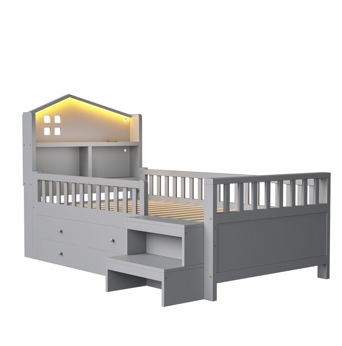 KINDERBETT mit 4 Schubladen und Stufen 90x200 cm Grau - Grau, Holzwerkstoff (90/200cm) - Beauniv