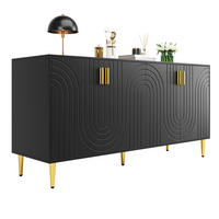 SIDEBOARD in Schwarz Anrichte mit einzigartigem Wellendesign und goldenen Griffen für Wohnzimmer, B152/T40/H75 cm - Goldfarben/Schwarz, Holzwerkstoff/Metall (152/75/40cm) - STILVORA