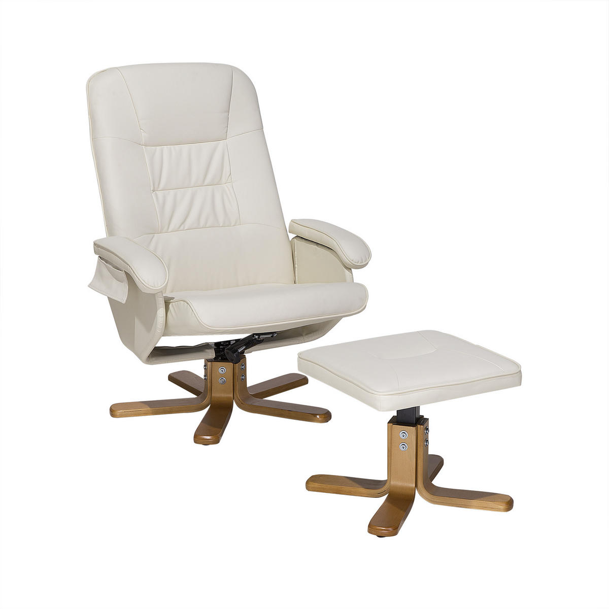 MASSAGESESSEL mit Fußhocker Kunstleder Beige Relaxpro - Beige, Holz/Textil (70/98/50cm) - Beliani