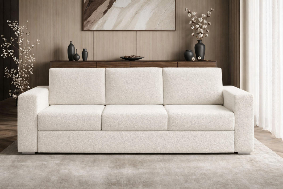 3-SITZER SOFA TOCO 245 cm breit in Boucle Weiß - Weiß, Holzwerkstoff/Textil (245/90/92cm) - Deine Möbel 24