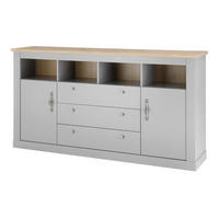 SIDEBOARD grau, Artisan Eiche Landhaus, Kommode 198 x 104 cm - Silberfarben/Hellgrau, Holzwerkstoff/Metall (198/104/44cm) - Furn.Design