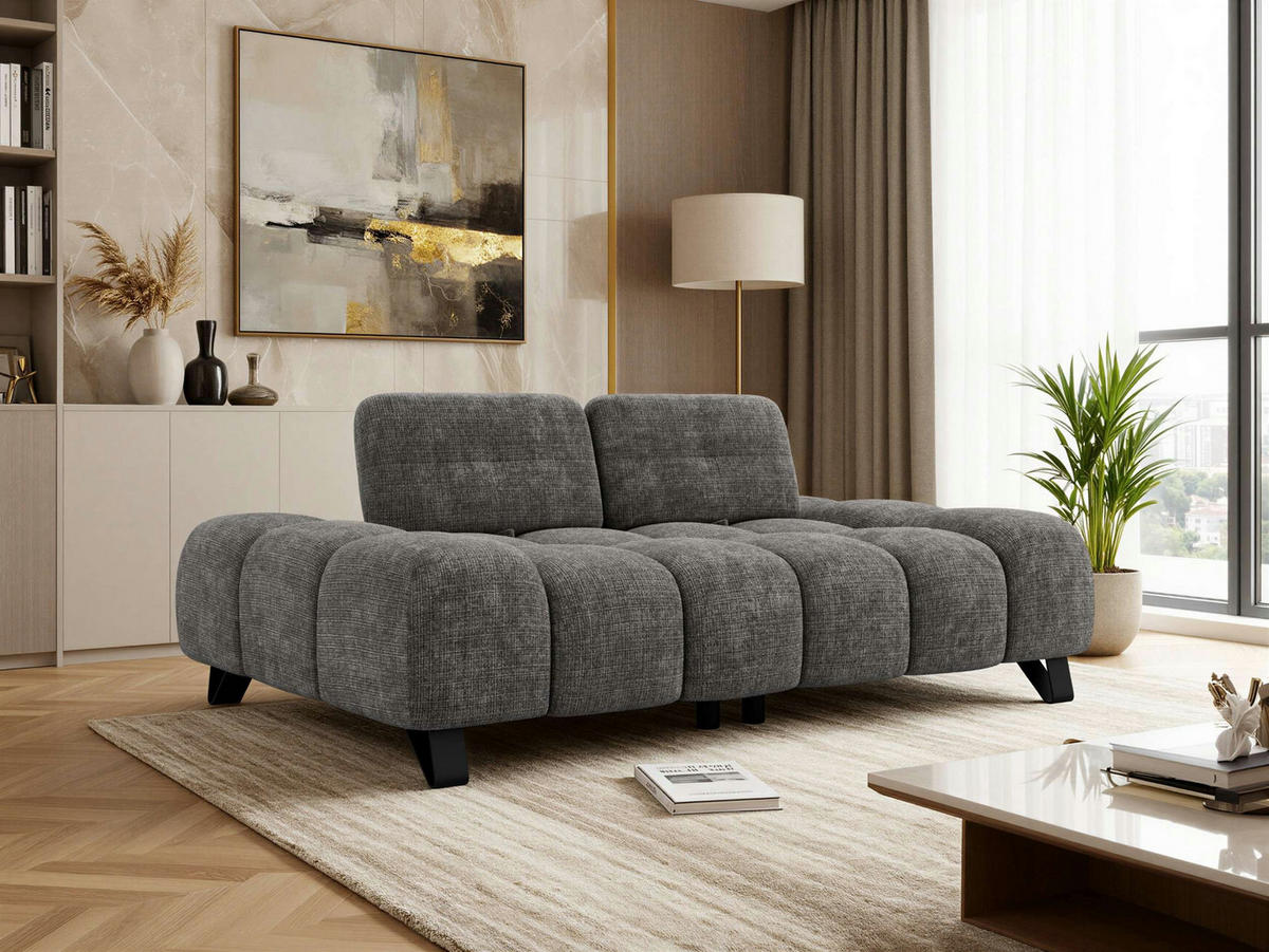 3-SITZER-SOFA NERANO - Dunkelgrau Schenille - Dunkelgrau/Schwarz, Textil/Metall (220/88/146cm) - MKS