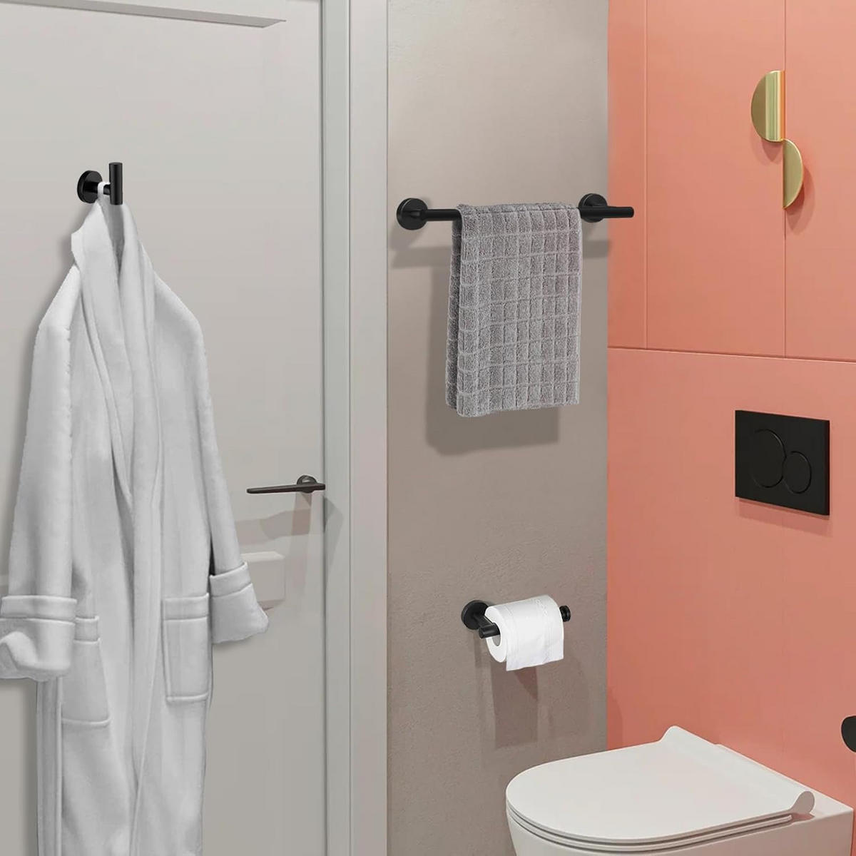 BADEZIMMER-REGAL-SET, schwarz, 42/18/6 cm - Schwarz, Metall (18/6/42cm)