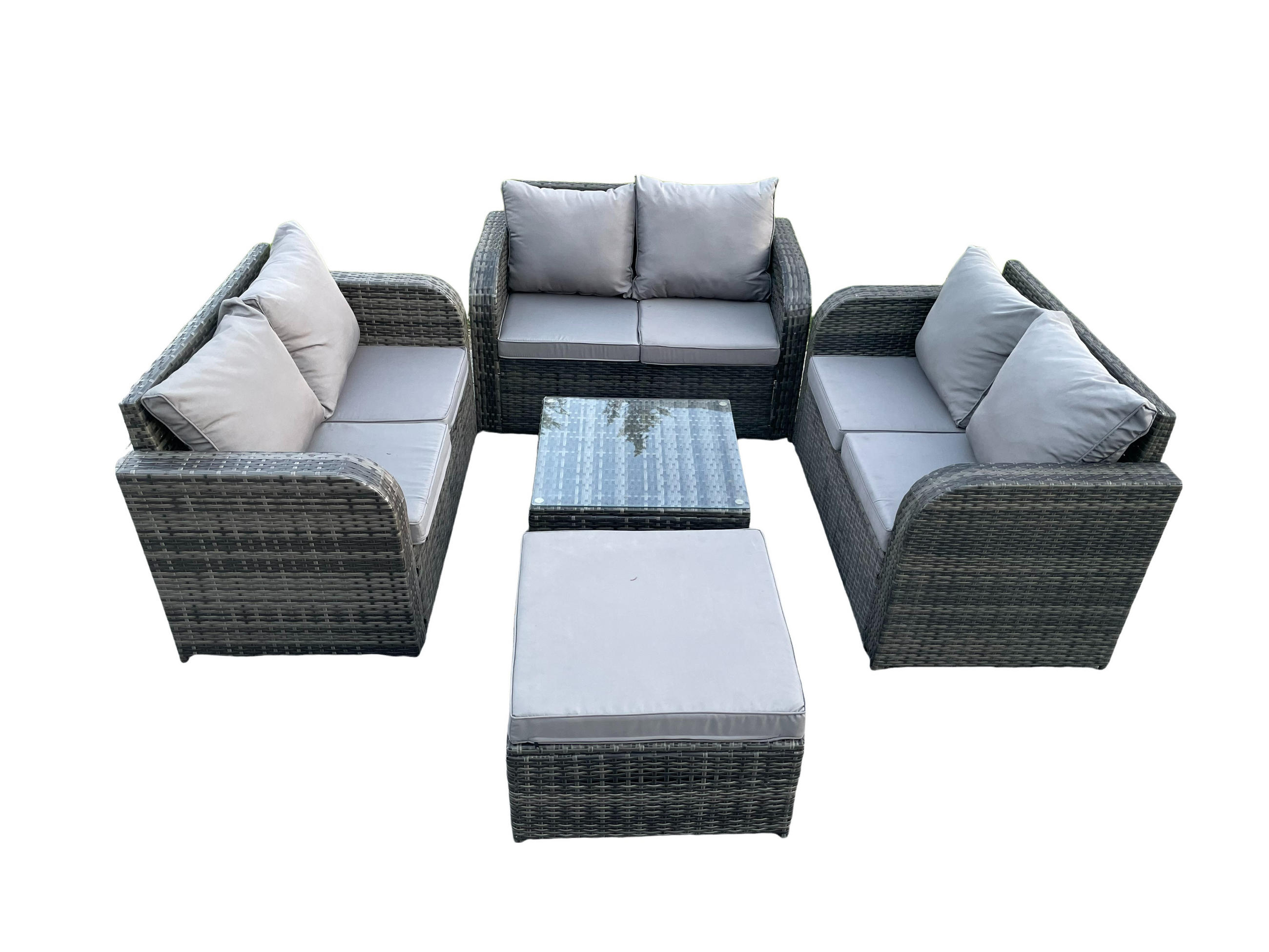 LOUNGESOFA-SET Polyrattan Dunkelgrau 5-Sitzer - Dunkelgrau, Metall - Fimous