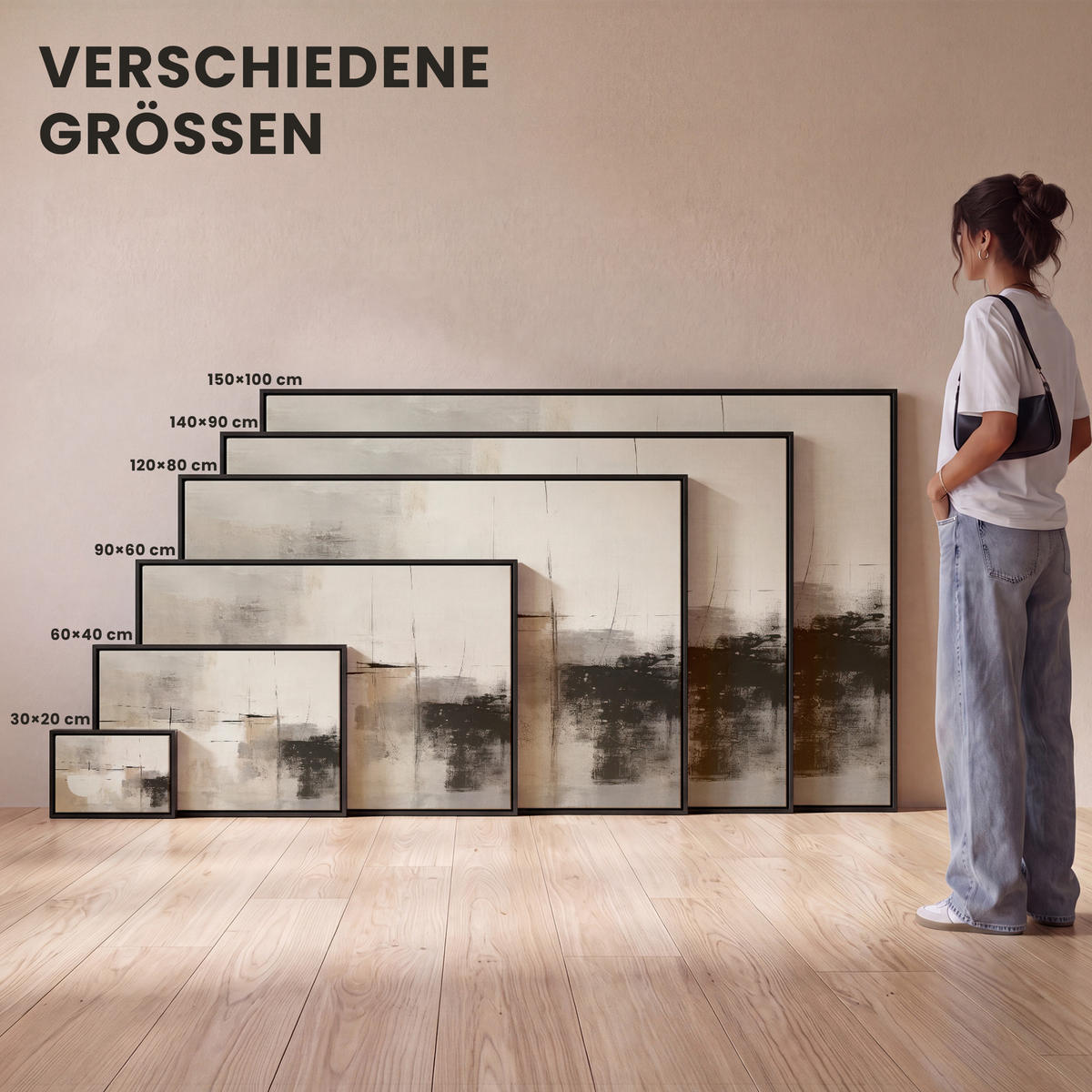 LEINWAND Bilder mit Rahmen - Abstrakt - Kunst - Grau - 120x80 - Hellgrau, Textil (120/80cm) - MuchoWow