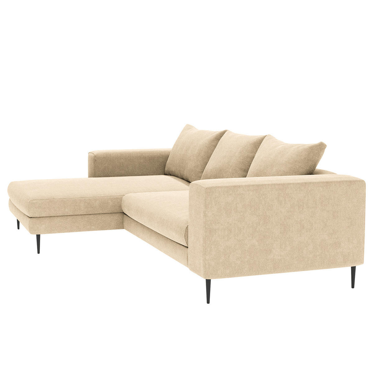 ECKSOFA mit Longchair Small - Schwarz Hochglanz/Beige, Textil/Metall (275/170cm) - home24