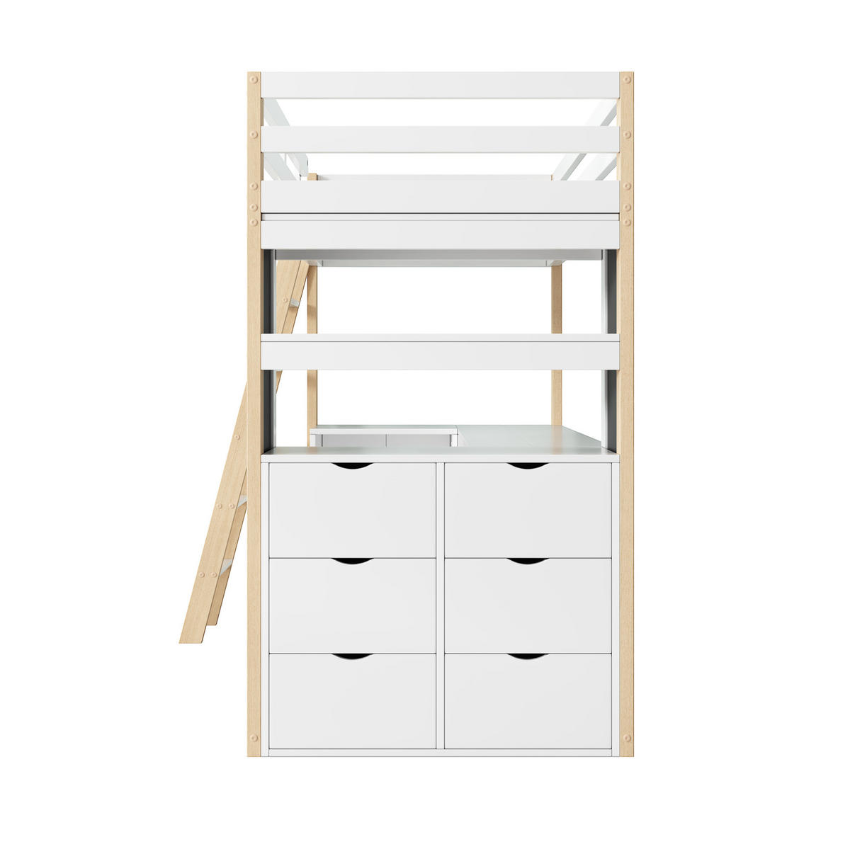 HOCHBETT mit Schreibtisch 90/200 cm in Weiß/Natur – mit Stauraum und Leiter - Weiß, Holzwerkstoff (90/200cm) - BEAOK