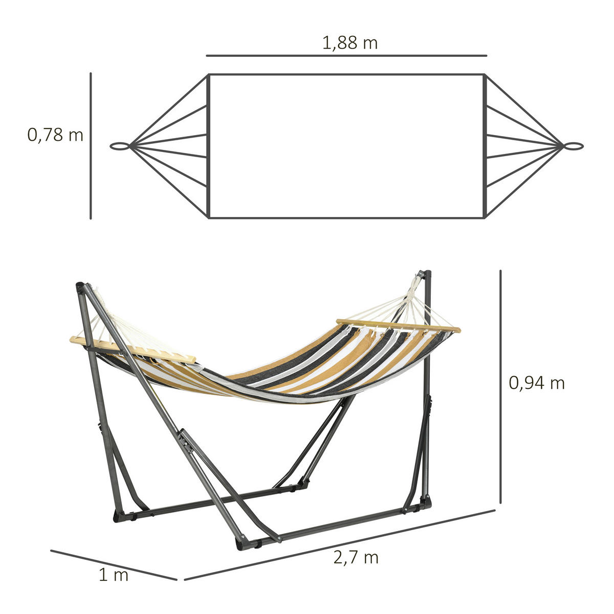 HÄNGEMATTE DE-13577 2-in-1 mit Wäscheständerfunktion Mehrfarbig - Grau, Metall (100/94/270cm) - ComfortXL