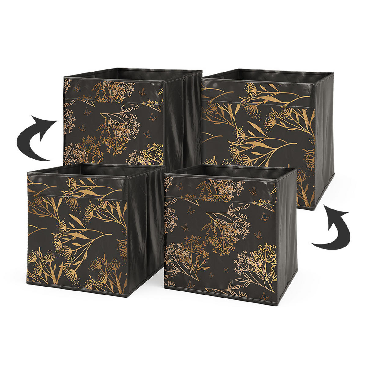 FALTBOX Schwarz/Gold 30 x 30 cm 2er Set Option1 - Goldfarben/Schwarz, Wellpappe (30/30/30cm) - Vicco