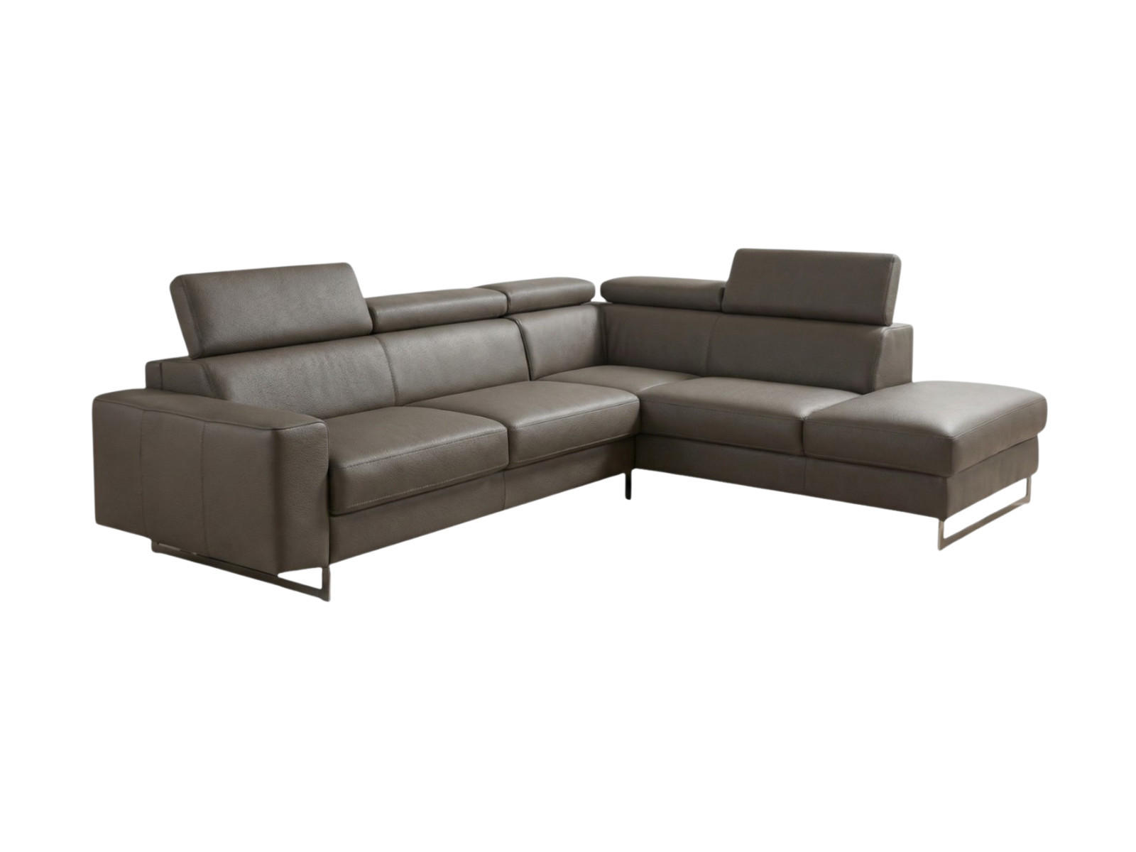 ECKSOFA Gotham Echtleder mit Bettfunktion Greige - Greige, Leder/Metall (237/227cm)