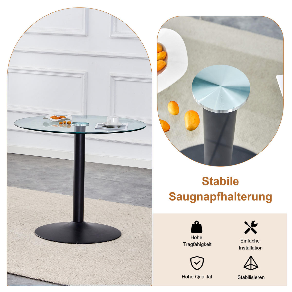 ESSGRUPPE DE-39482 5-teilig, Glastisch und 4 PU-Stühlen mit Knopfverzierung Weiß - Weiß, Metall (85/75/85cm) - ComfortXL