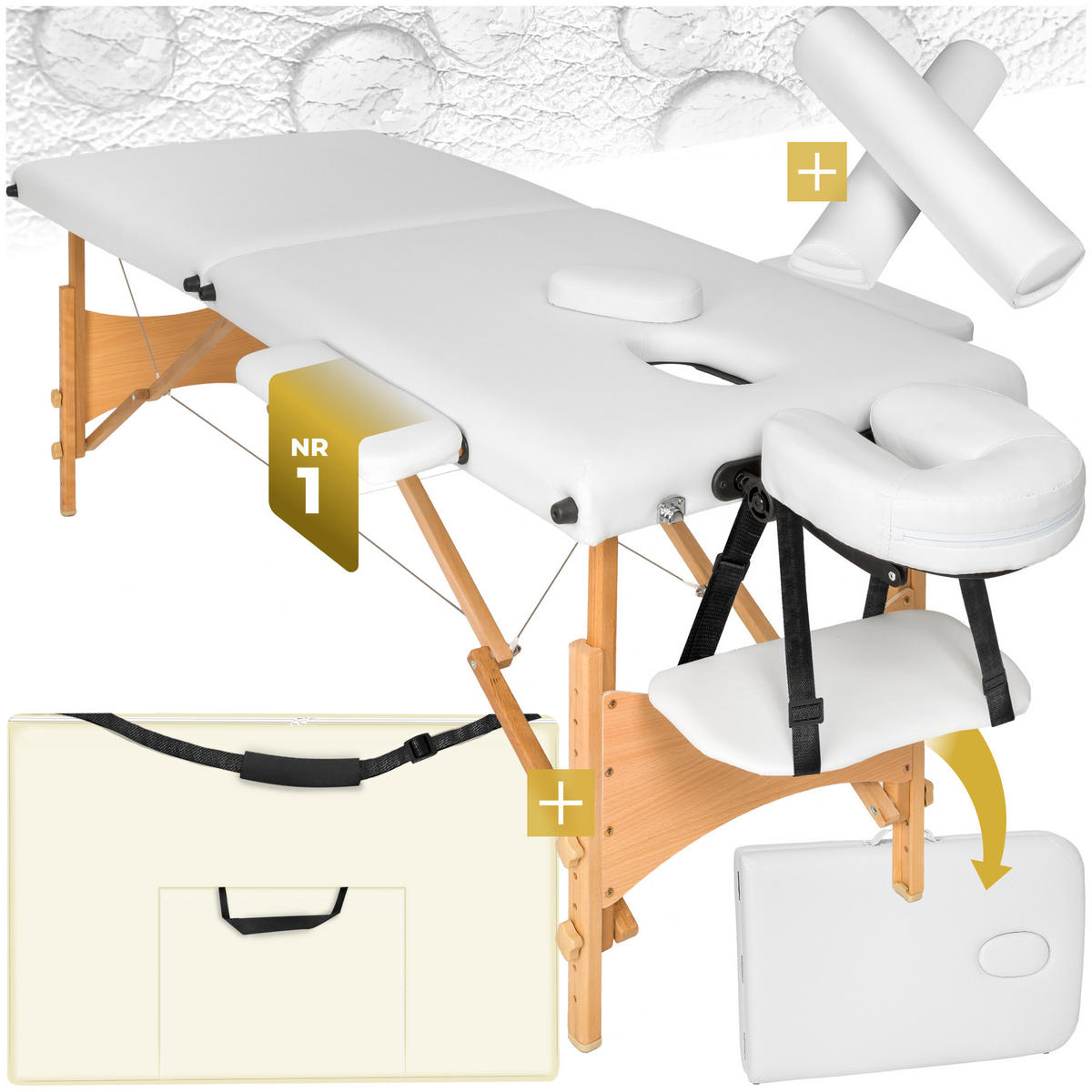 MASSAGELIEGE 2 Zonen Freddi,210 x 95 x 84 cm,weiß - Weiß, Holz (95/84/210cm) - tectake