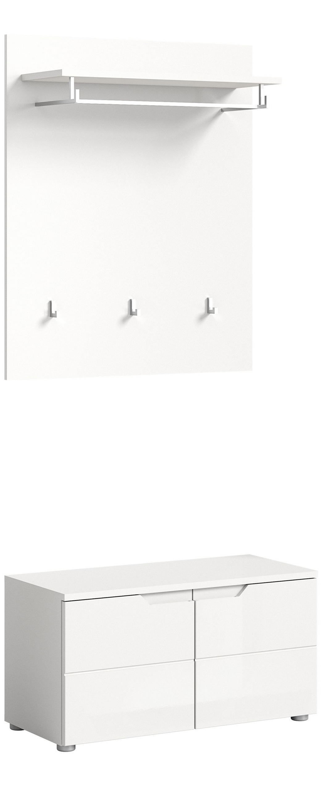 GARDEROBEN-SET SOLERO 2-tlg. (B/H/T: ca. 80/193/37 cm) in Weiß/weiß hochglanz - Weiß, Holzwerkstoff (80/193/37cm)