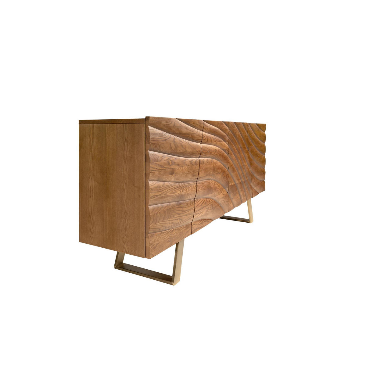 SIDEBOARD aus hellem Nussbaumholz und poliertem goldfarbenem Stahl 180/43/80 cm - Honigeiche/Cognac, Holz/Naturmaterialen (180/80/43cm) - ANGEL CERDA