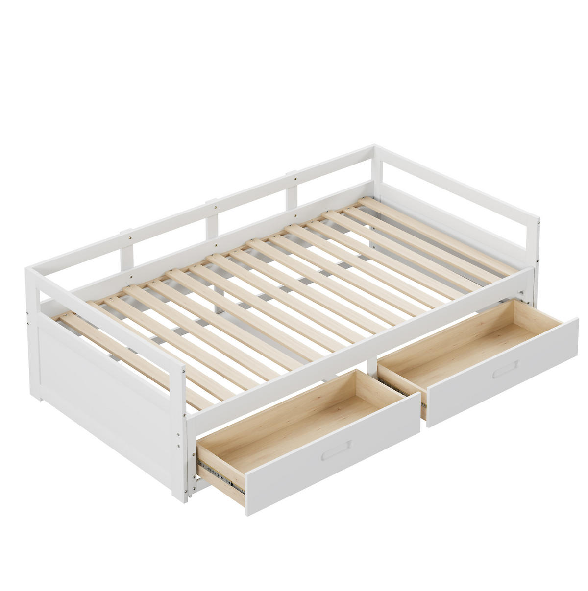 BETT aus Kiefernholz 90/180x200 cm Weiß mit Ausziehfunktion und 2 Schubladen - Weiß, Holzwerkstoff (90/200cm) - Modfu