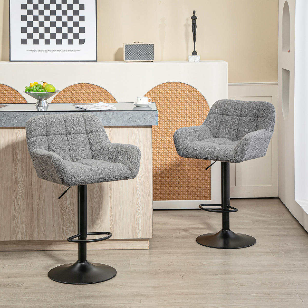 BARHOCKER 2er-Set Grau 57.5/52.5/114.0 cm - Grau, Textil (52.5/114/57.5cm)