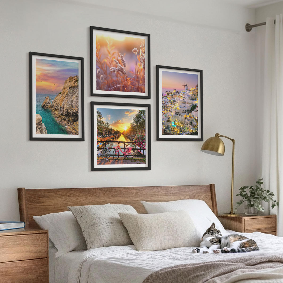 WANDBILDER 4er-Set - 50x50 cm & 40x60 cm Schwarzer Rahmen - Sonnenuntergänge am Meer - Schwarz, Kunststoff (50/50cm) - ArtPrintCave