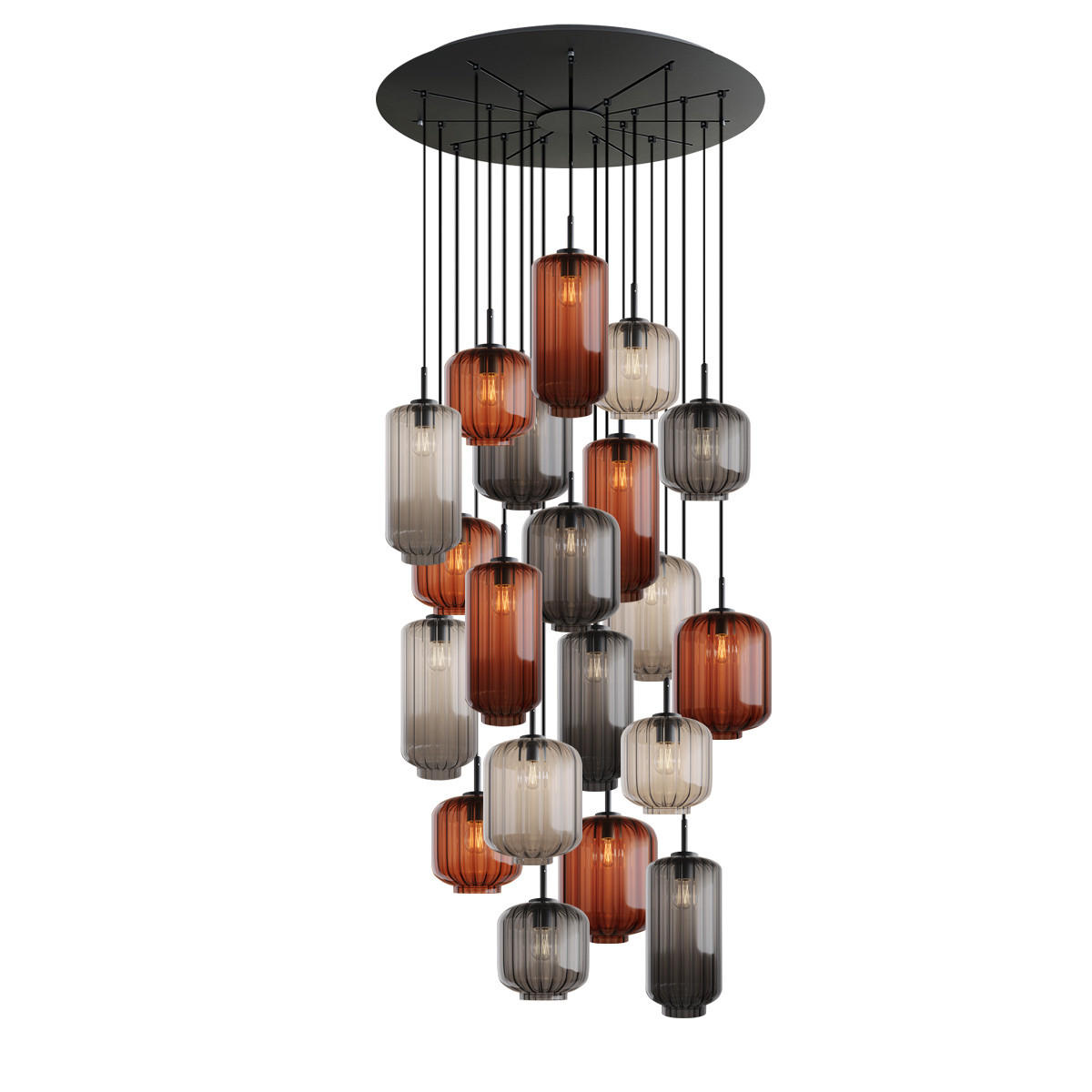 GALERIELEUCHTE Velo 20-flammig Mehrfarbig Ø 18/20/25cm - Multicolor/Schwarz, Glas (25/25/27cm) - s.luce