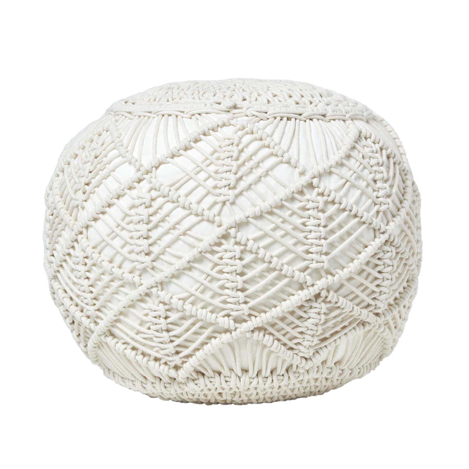 POUF creme im Makramee-Stil, 40/40/35 cm - Creme, Textil (40/35/40cm) - Homescapes