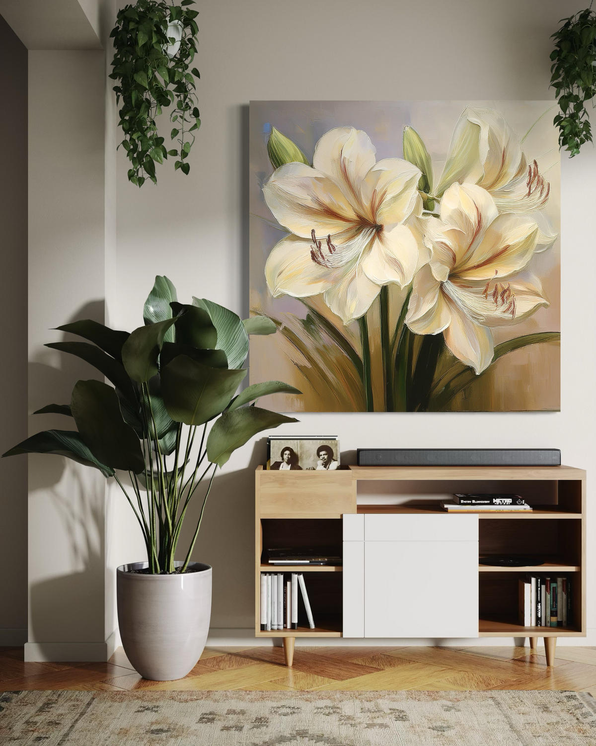 WANDBILD gemalte lilien blume - Weiß, Textil (50/50cm) - Feeby