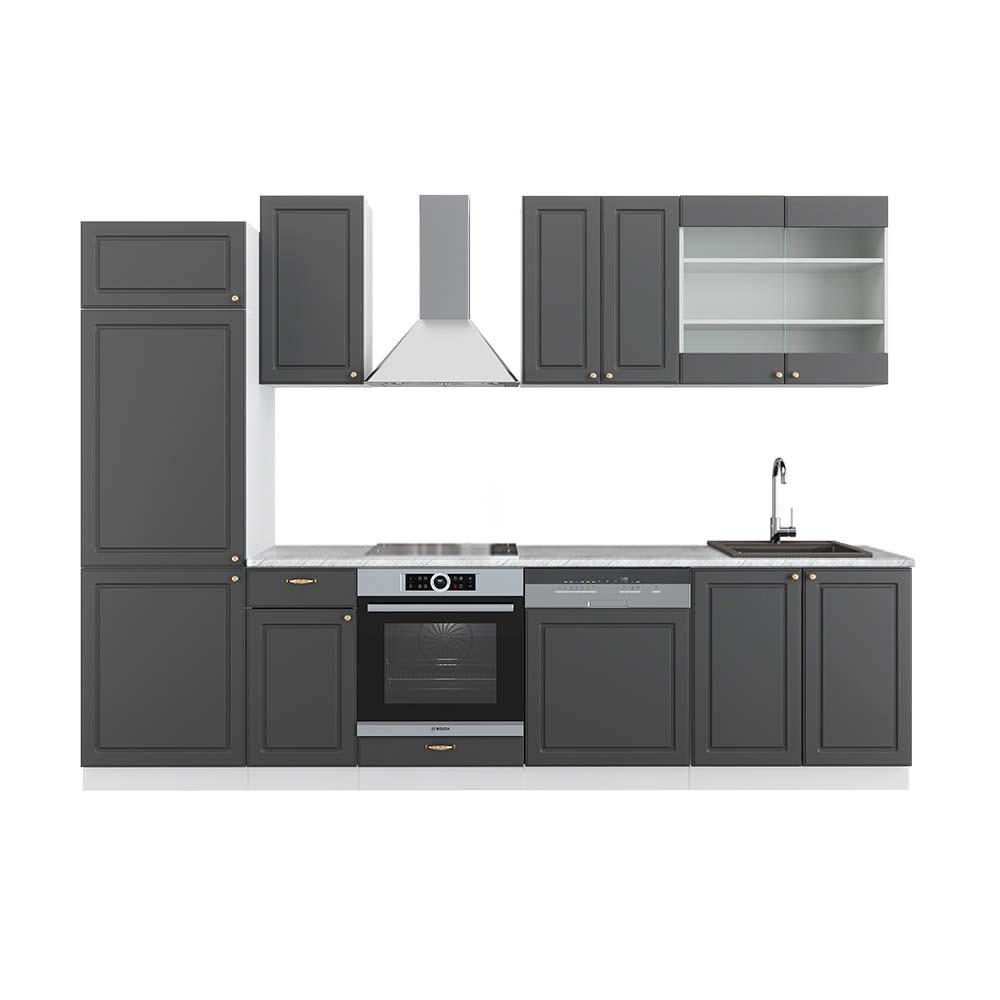 KÜCHENZEILE Fame-Line Anthrazit-Gold/Weiß 300 cm, AP Marmor - Anthrazit/Weiß, Holzwerkstoff (300/81.6/60cm) - Vicco